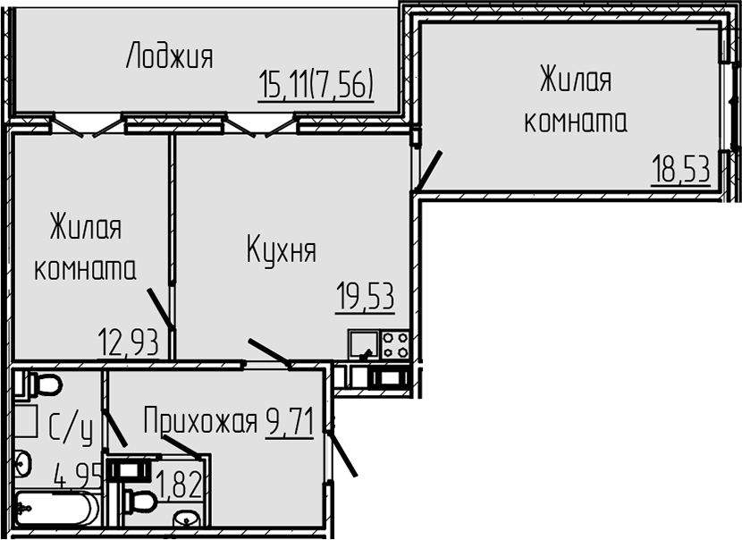 2-комнатная квартира 75.02 м², 5/8 эт., ЖК «SERTOLOVO PARK»